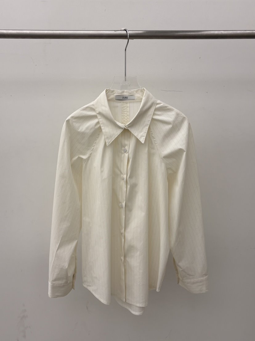 OURS韓國代購女士新款真品時尚熱賣休閑襯衫蕾絲衫褶皺條紋OURS襯衫/蕾絲衫