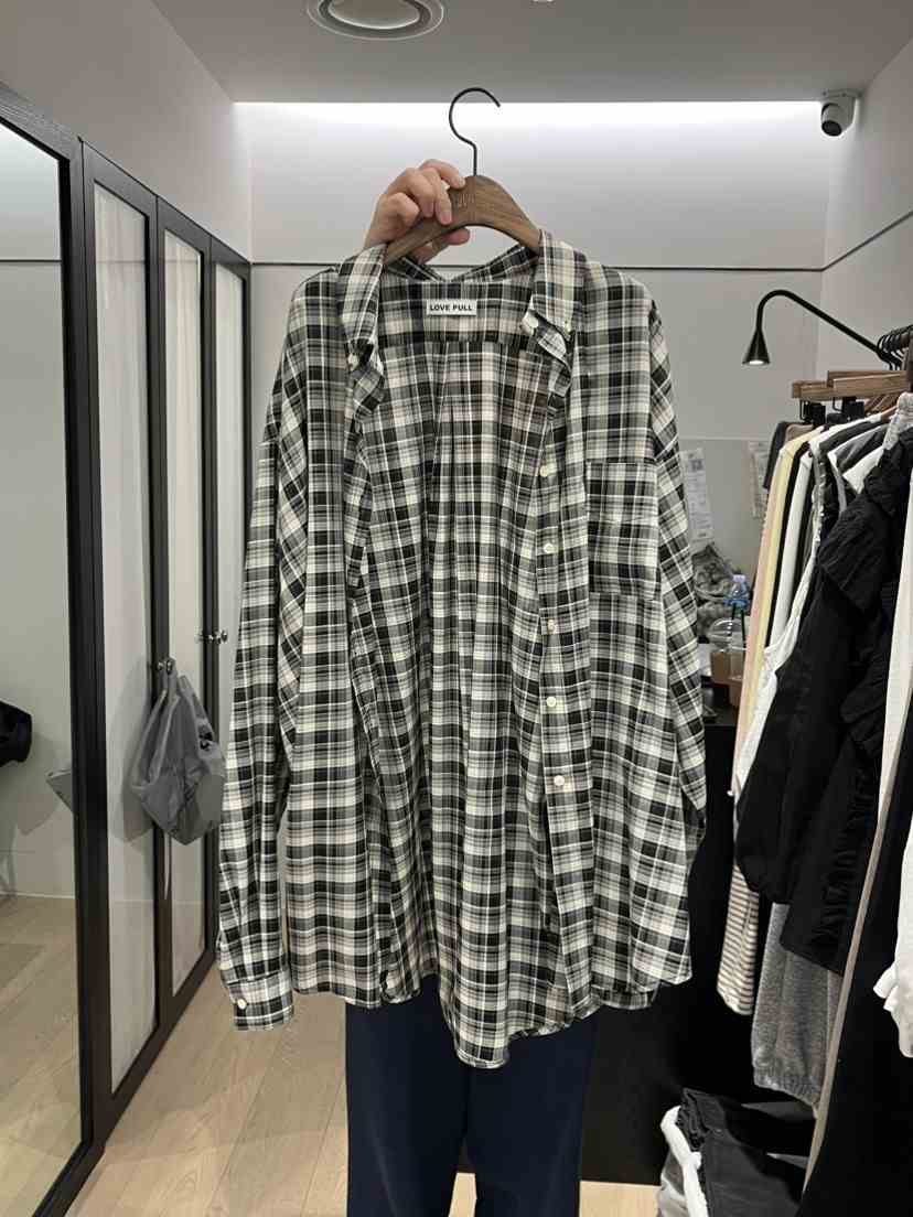 LOVE PULL東大門實拍女士新品熱賣休閑襯衫蕾絲衫格子寬松LOVE PULL襯衫/蕾絲衫