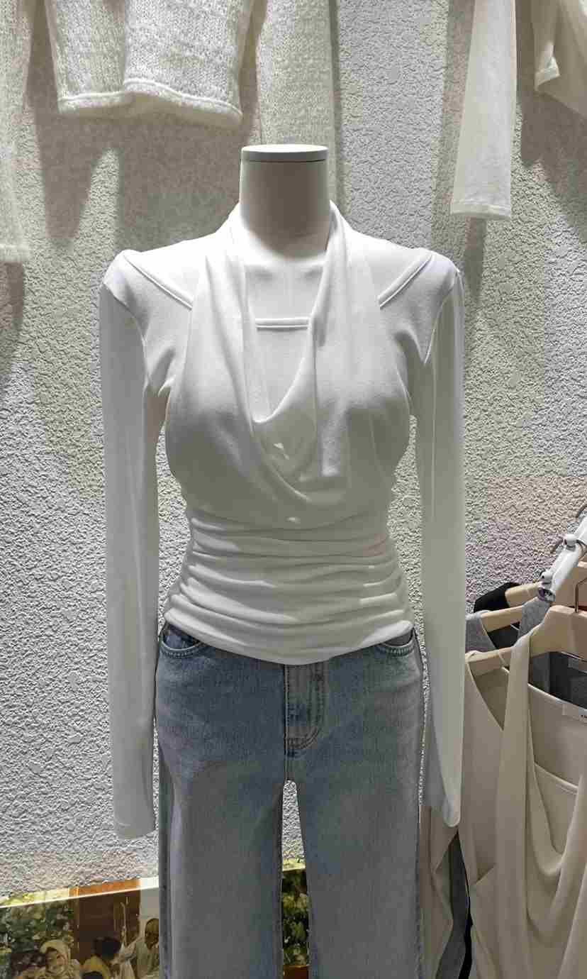 N BROWN東大門實拍女士新品推薦人氣休閑真品長袖T恤褶裥N BROWN長袖T恤