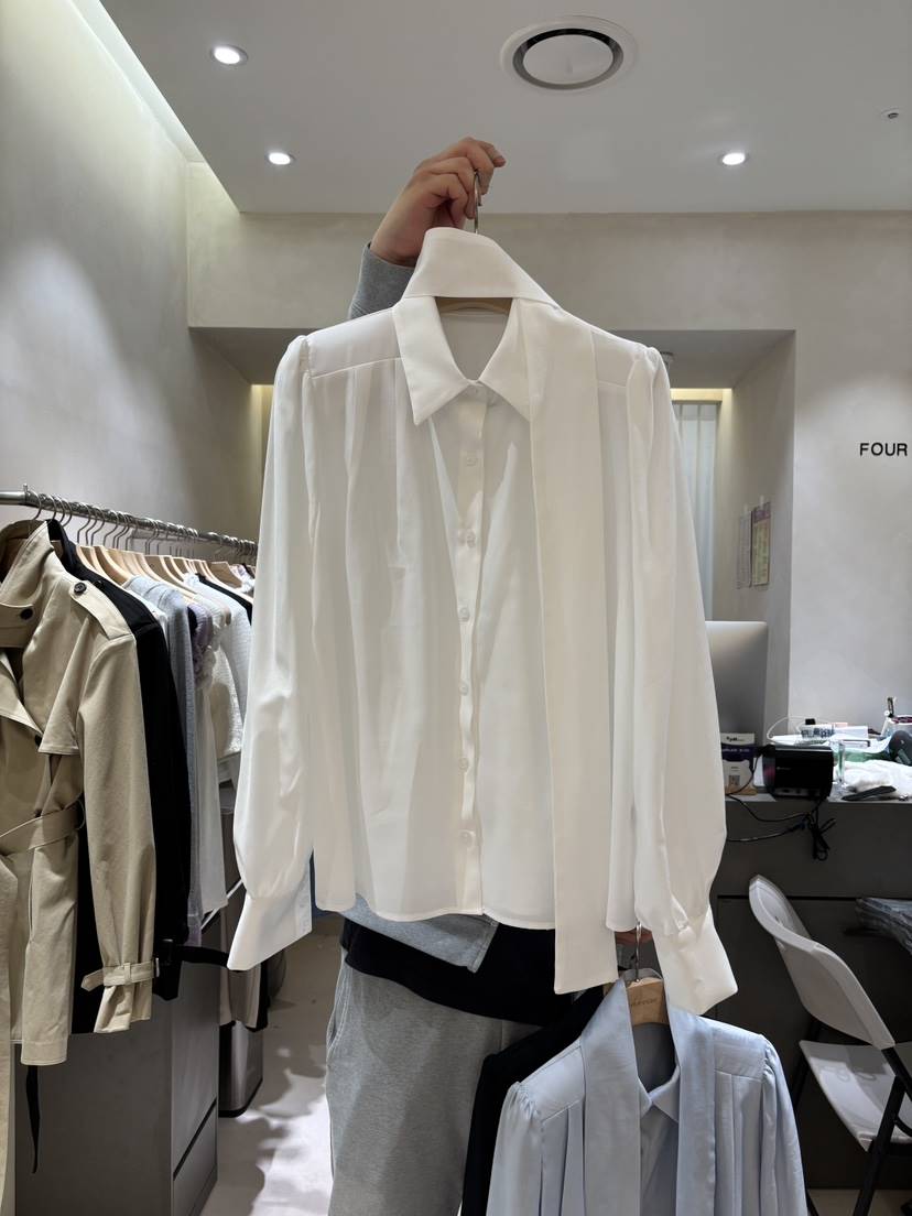 FOUREIGHT韓國直郵女士新品推薦26春夏襯衫蕾絲衫系帶褶裥FOUR EIGHT襯衫/蕾絲衫