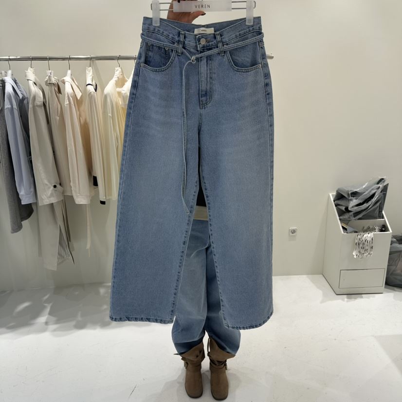 VEREN東大門直郵女士新款時尚26春夏真品牛仔褲含腰繩系帶VEREN牛仔褲