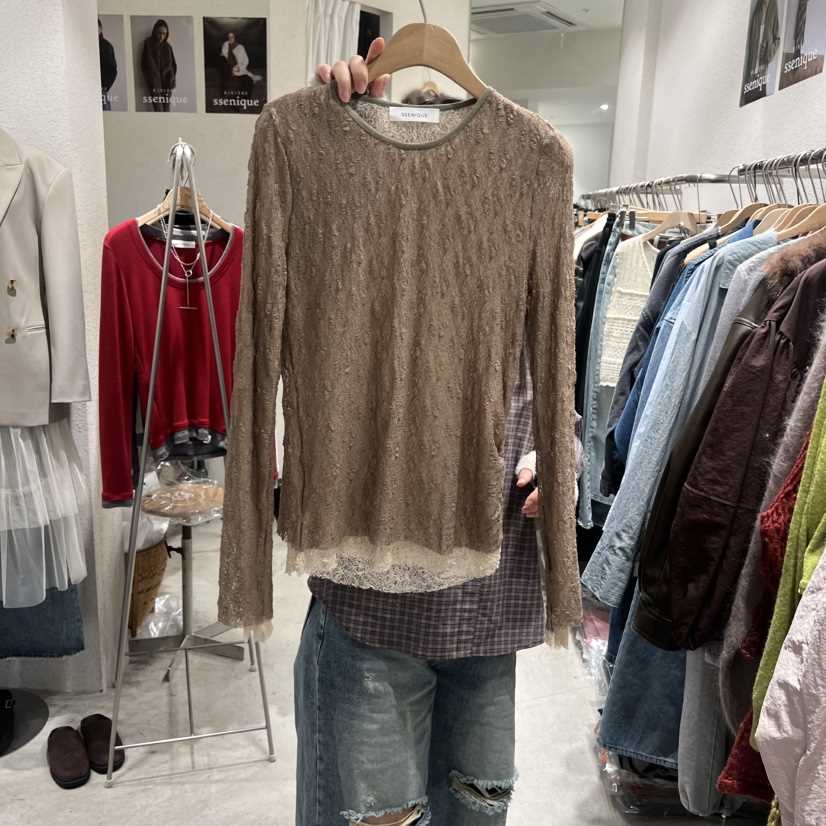 SSEMIENNE東大門實拍女士新品人氣休閑26春夏長袖T恤蕾絲SSENIQUE長袖T恤