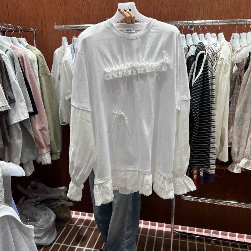 ILLO/MOCI韓國直郵女士新款職業熱賣真品26春夏長袖T恤荷葉邊ILLO/MOCI長袖T恤