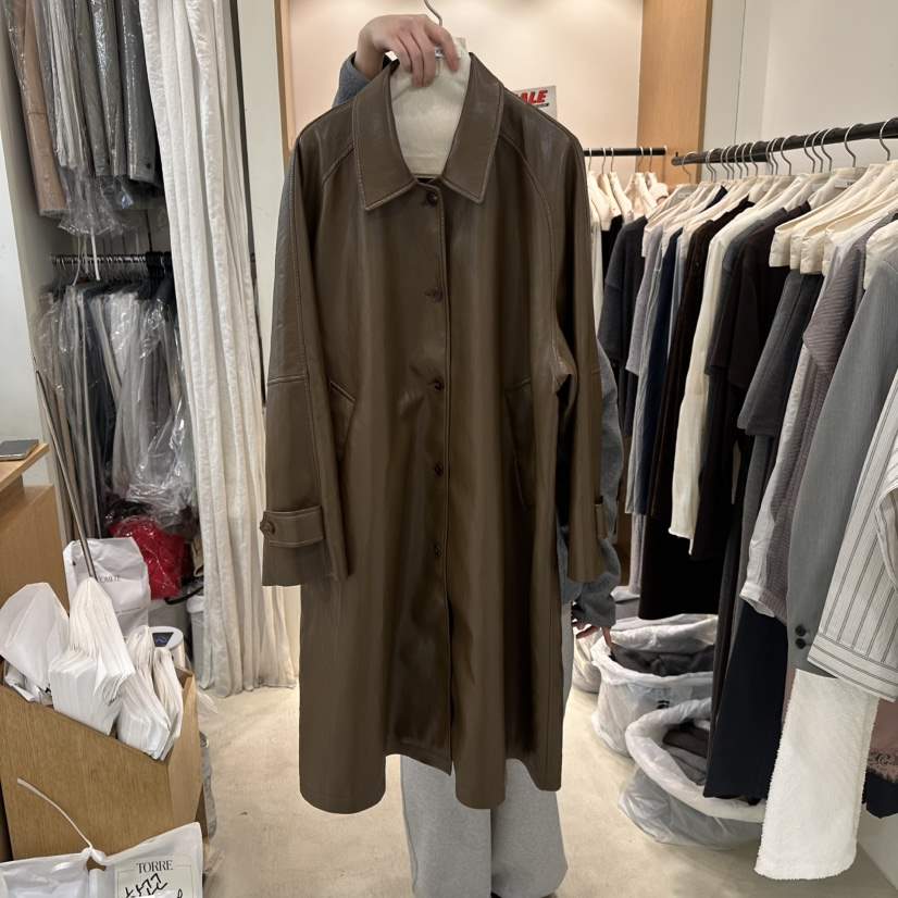 TORRE韓國代購女士新品26春夏推薦時尚人氣休閑長款風衣皮革TORRE長款風衣