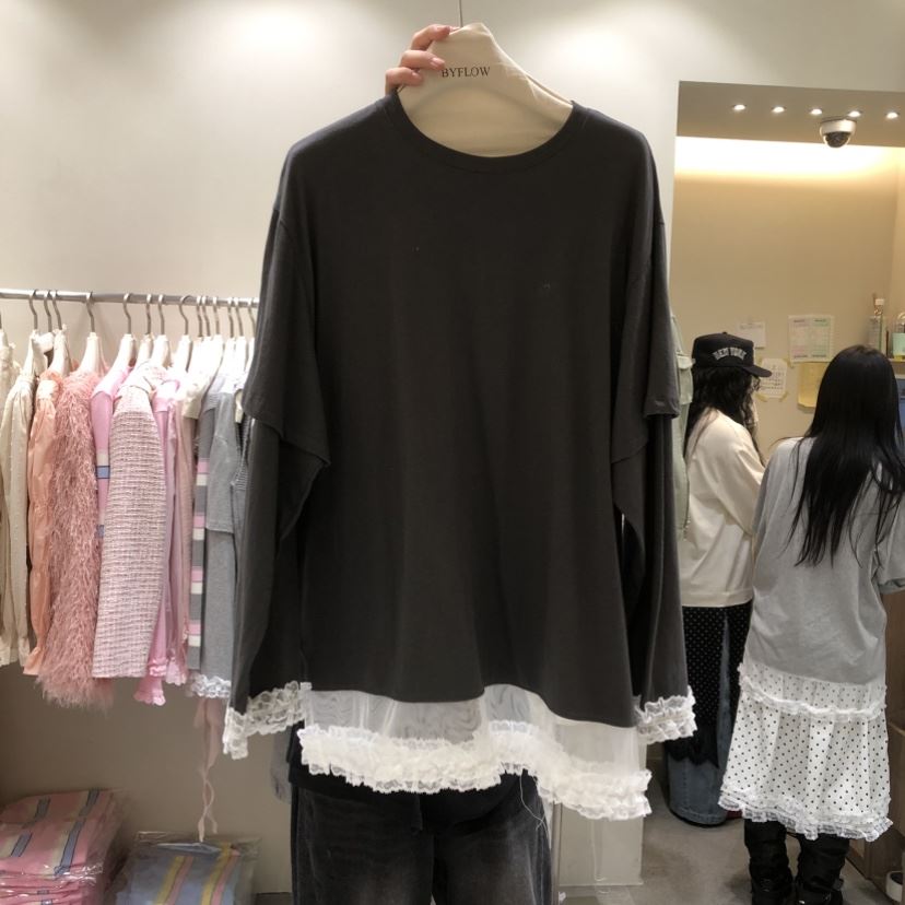 BY FLOW東大門直郵女士新品人氣26春夏長袖T恤雙排扣網眼BY FLOW長袖T恤