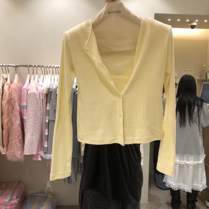 BY FLOW韓國代購女士新品26春夏職業針織衫假兩件蕾絲開衫BY FLOW針織衫