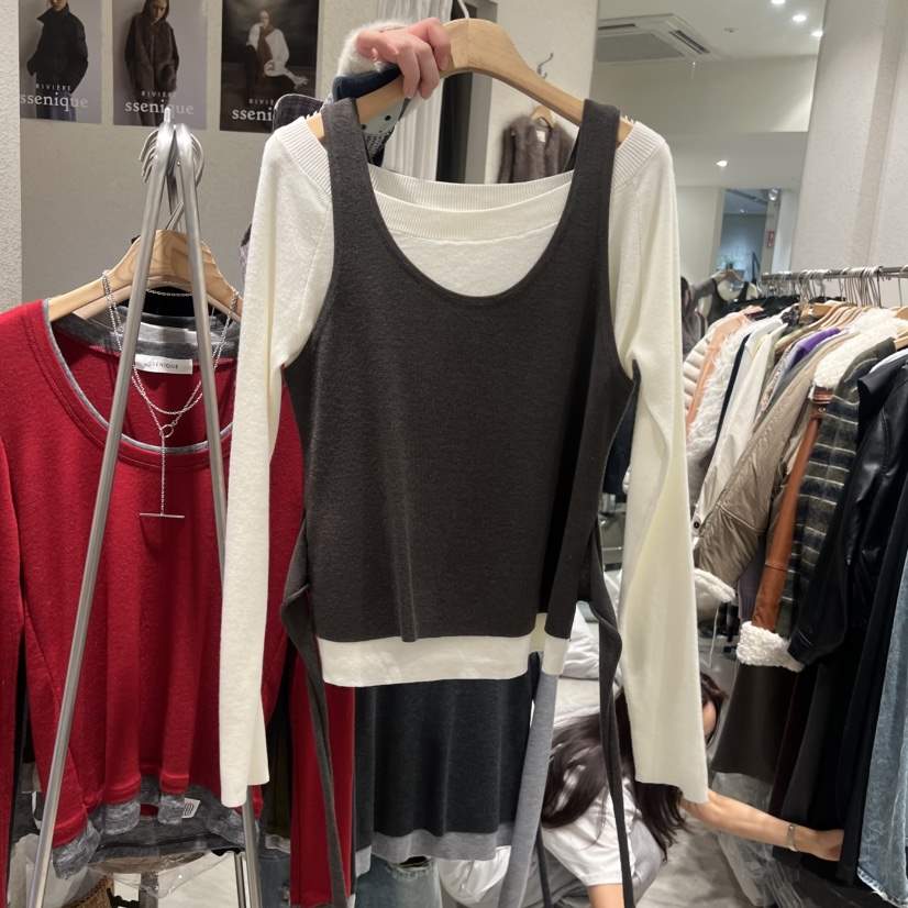 SSEMIENNE東大門直郵女裝新款真品26春夏熱賣長袖T恤假兩件SSENIQUE長袖T恤