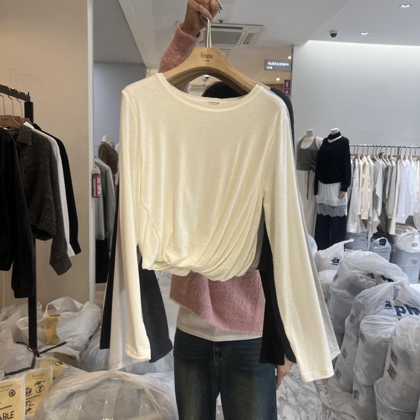 LA MAGIE FEMME東大門代購女裝新款熱賣休閑長袖T恤褶皺Lamagie Femme長袖T恤