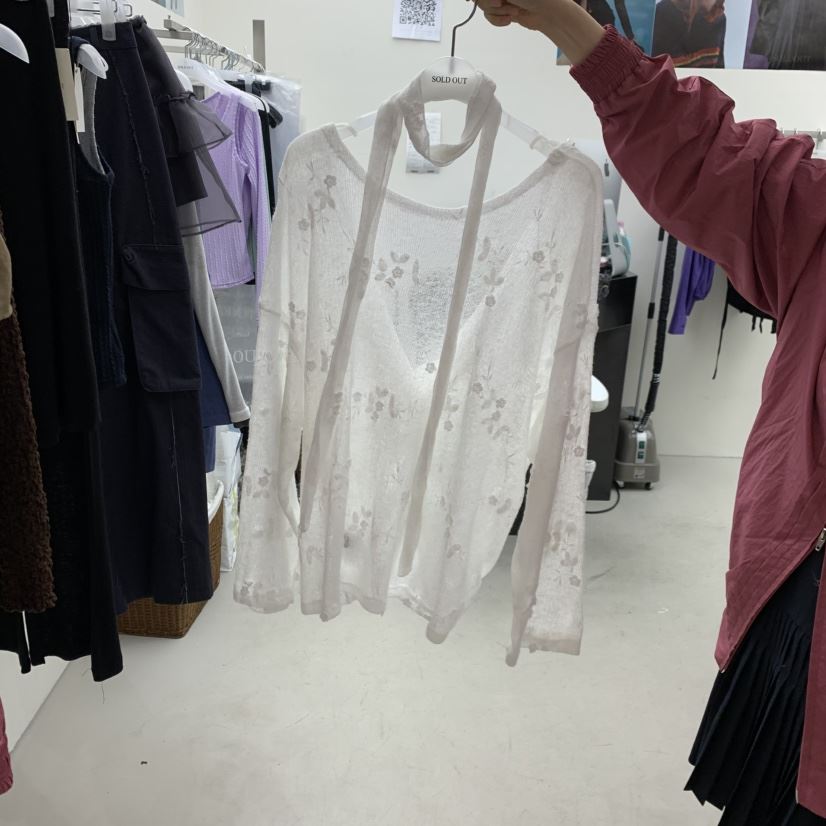 SOLD OUT韓國代購女裝新款人氣真品職業熱賣長袖T恤含飄帶SOLD OUT長袖T恤