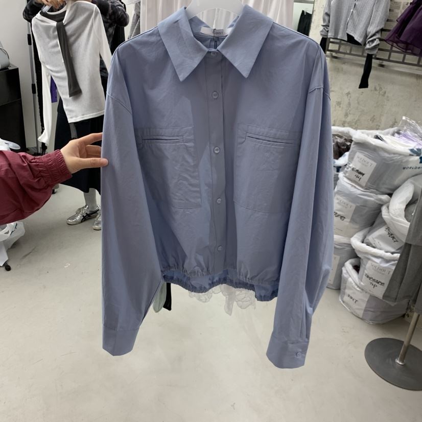 SOLD OUT東大門代購女士新品休閑人氣襯衫蕾絲衫短款褶皺SOLD OUT襯衫/蕾絲衫