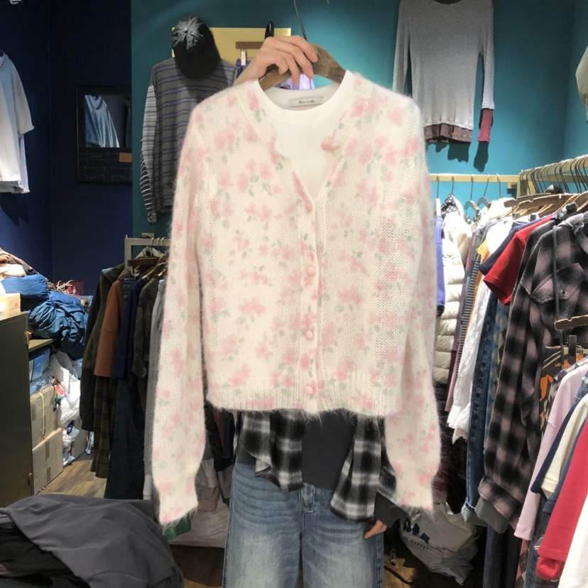 MERCI LINDA韓國代購女裝新品人氣針織衫不含內搭花朵開衫MERCI LINDA針織衫