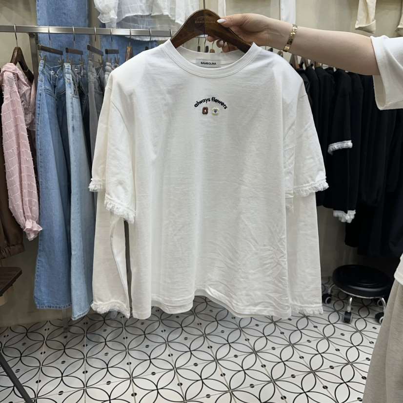 BAMBOLINA韓國代購女裝新品時尚熱賣職業推薦長袖T恤花朵BAMBOLINA長袖T恤