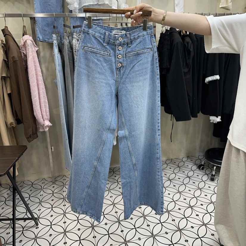 BAMBOLINA韓國代購女士新品休閑真品熱賣職業26春夏牛仔褲紐扣BAMBOLINA牛仔褲