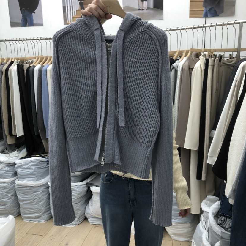 MOI-A東大門實拍女裝新品職業時尚26春夏毛衣連帽針織衫棉質MOI-A毛衣