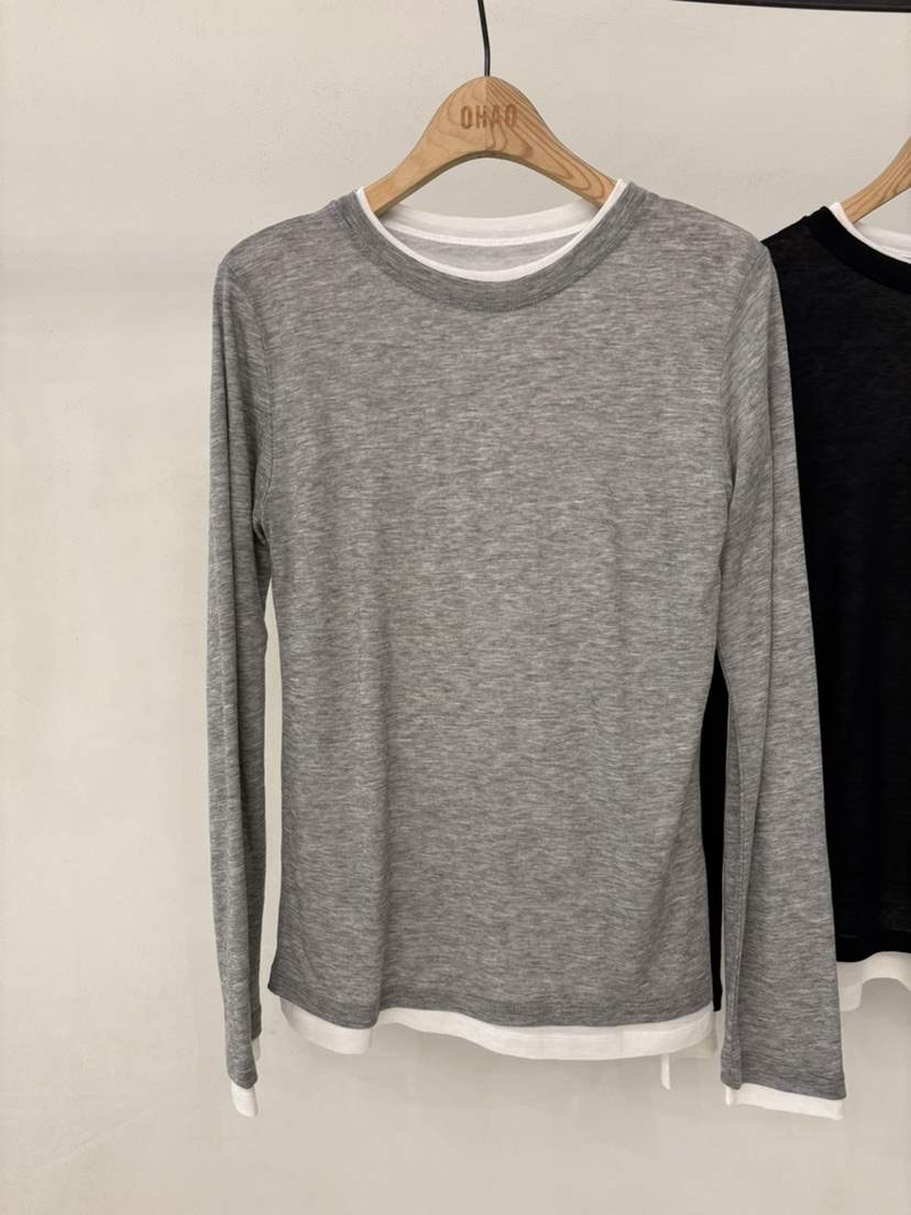 OHAO東大門代購女士新款26春夏休閑時尚推薦長袖T恤假兩件OHAO/HA MONG長袖T恤