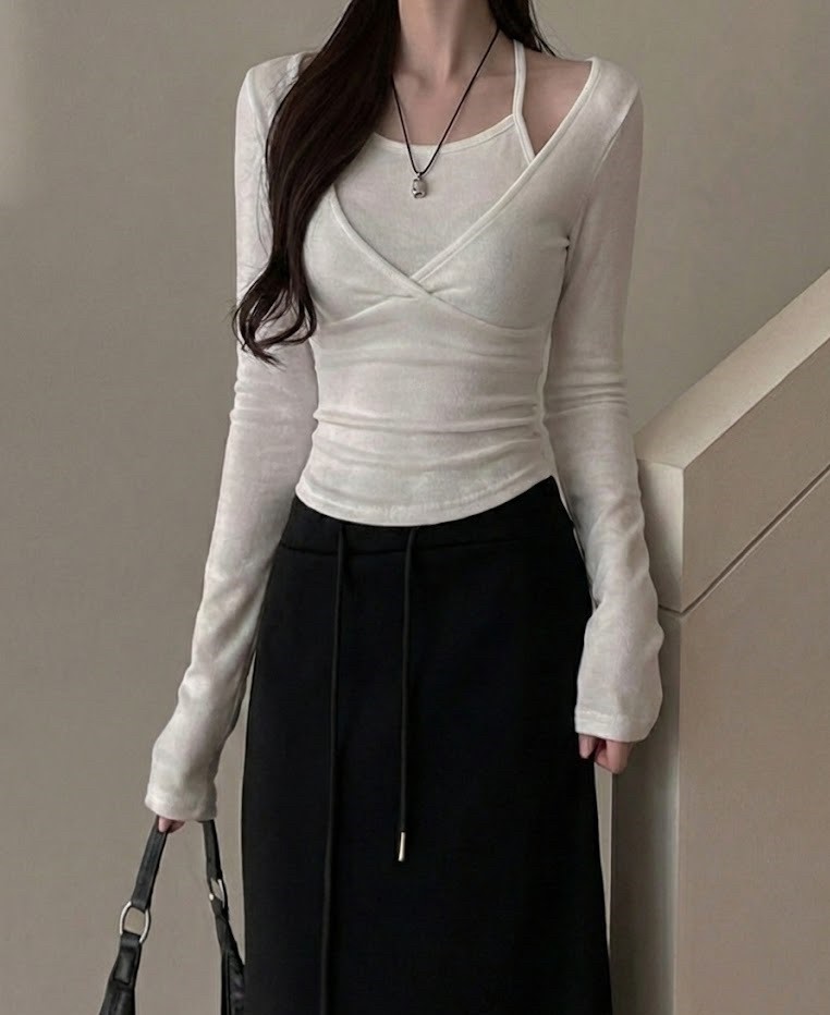 UNA/THE MAY東大門代購女士新款人氣26春夏長袖T恤假兩件THEMAY/UNA長袖T恤