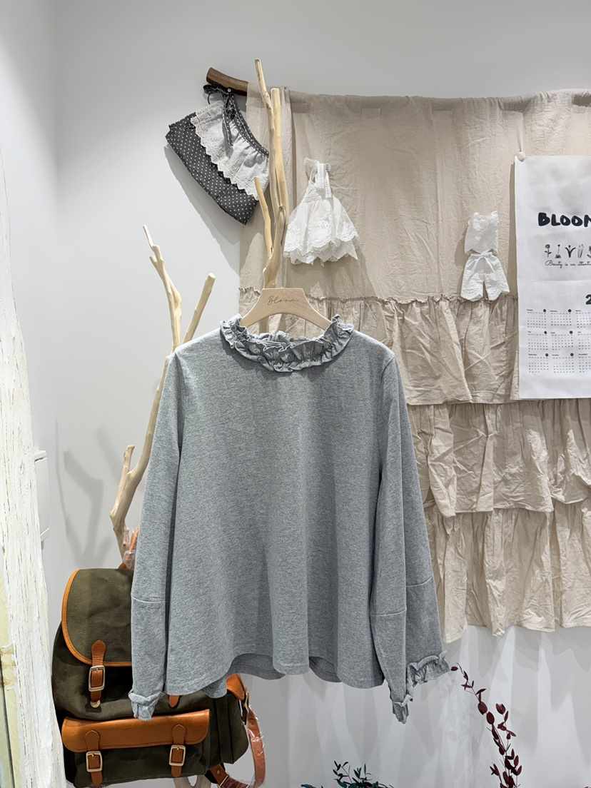 BLOOM東大門代購女裝新款休閑26春夏人氣時尚長袖T恤荷葉邊BLOOM-S長袖T恤