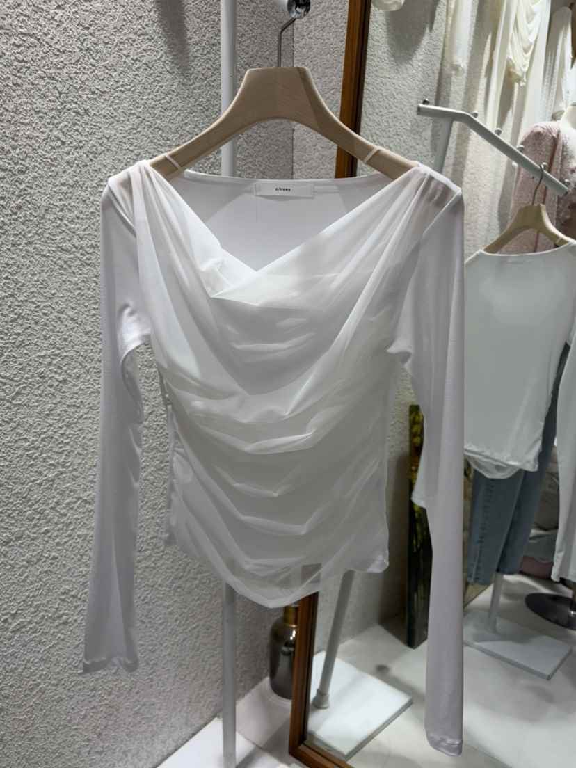 N BROWN東大門直郵女裝新品26春夏人氣推薦真品長袖T恤褶皺N BROWN長袖T恤