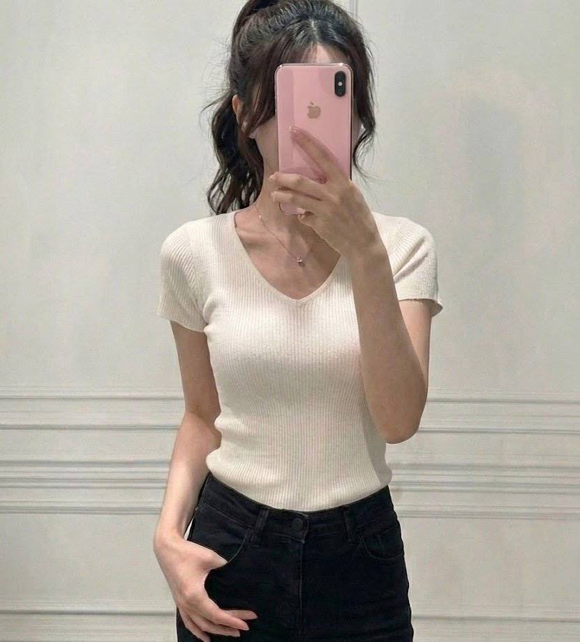 UNA/THE MAY韓國直郵女裝新品推薦26春夏職業熱賣T恤V領THEMAY/UNAT恤