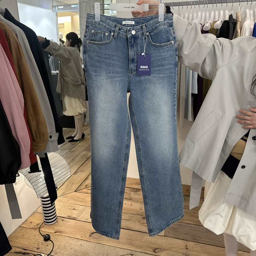 CREAM VILLA韓國直郵女士新款時尚牛仔褲復古洗滌CREAMVILLA牛仔褲