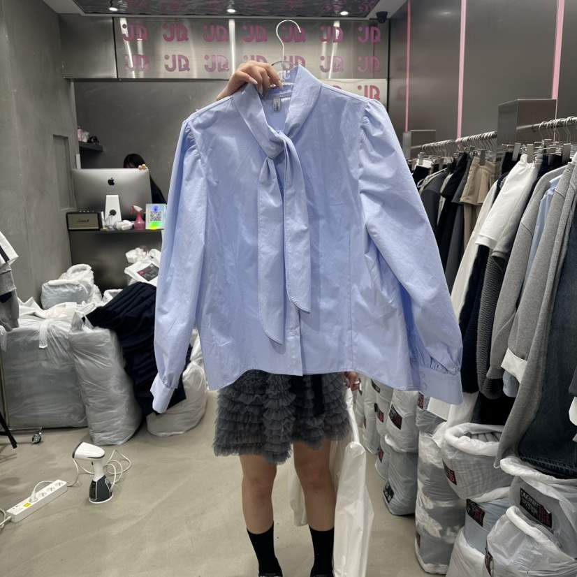 JUDYQUE東大門實拍女士新品26春夏真品休閑襯衫蕾絲衫系帶JUDYQUE襯衫/蕾絲衫