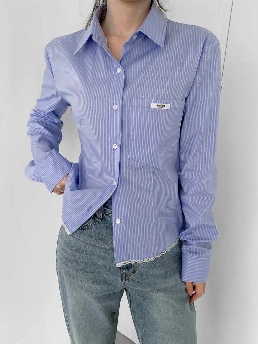 I MFACT韓國代購女士新品人氣時尚推薦襯衫蕾絲衫蕾絲條紋I MFACT襯衫/蕾絲衫