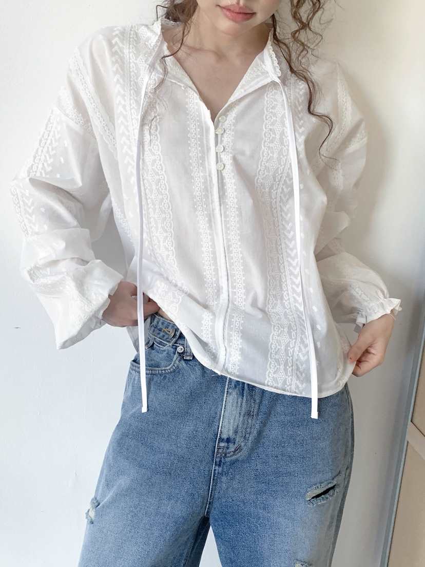 I MFACT韓國代購女士新品人氣熱賣休閑真品襯衫蕾絲衫刺繡I MFACT襯衫/蕾絲衫