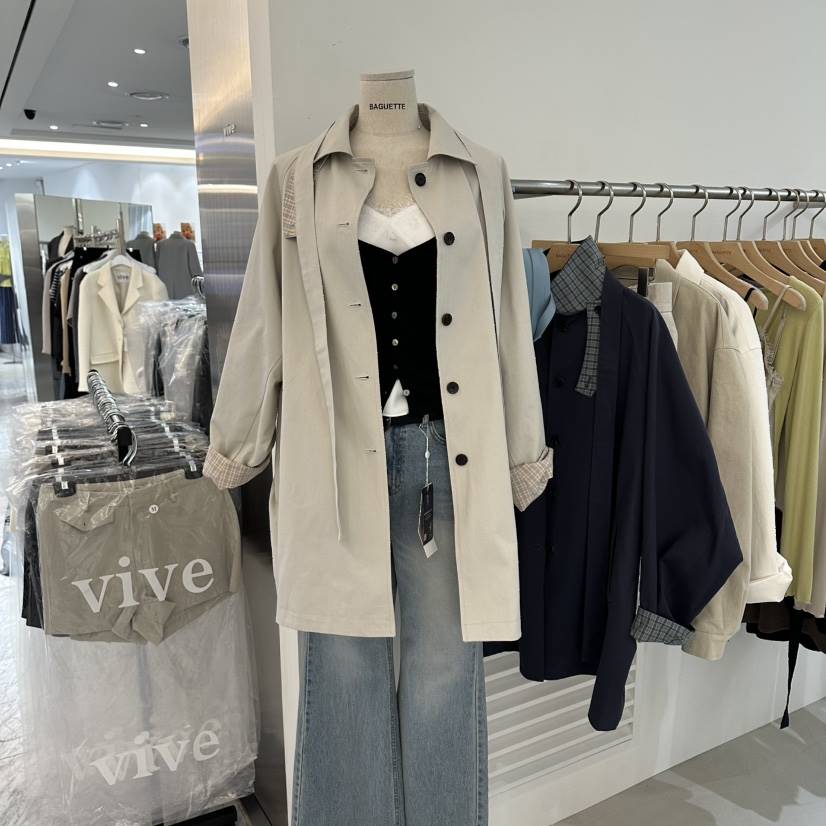 BAGUETTE-P東大門直郵女士新款26春夏人氣職業休閑長款風衣BAGUETTE-P長款風衣