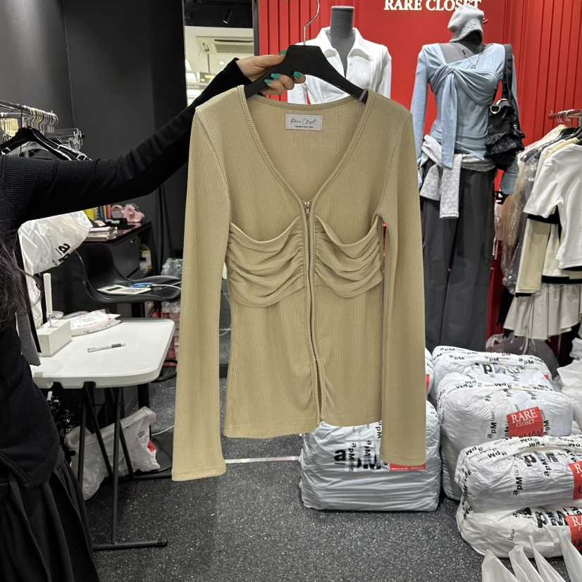 RARE CLOSET東大門代購女裝新品真品職業長袖T恤拉鏈褶皺RARE CLOSET長袖T恤