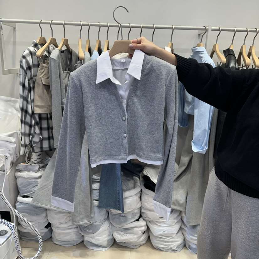 Q C東大門代購女士新款職業時尚熱賣26春夏長袖T恤假兩件開衫Republlc of qc長袖T恤