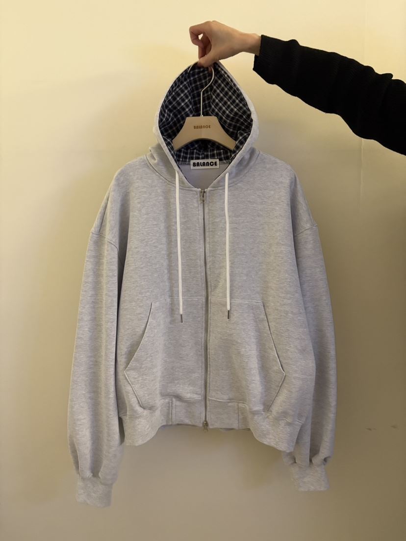 BALANCE韓國代購女裝新款休閑26春夏人氣夾克拉鏈格紋連帽BALANCE夾克