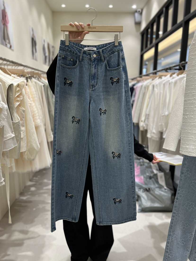MARIE MARIE韓國直郵女士新款真品休閑26春夏牛仔褲刺繡MARIE MARIE牛仔褲