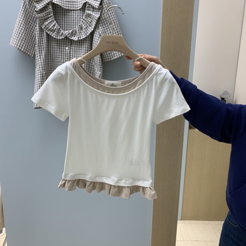 THEPLAN韓國直郵女裝新品推薦職業休閑26春夏T恤假兩件雙領THE PLANT恤