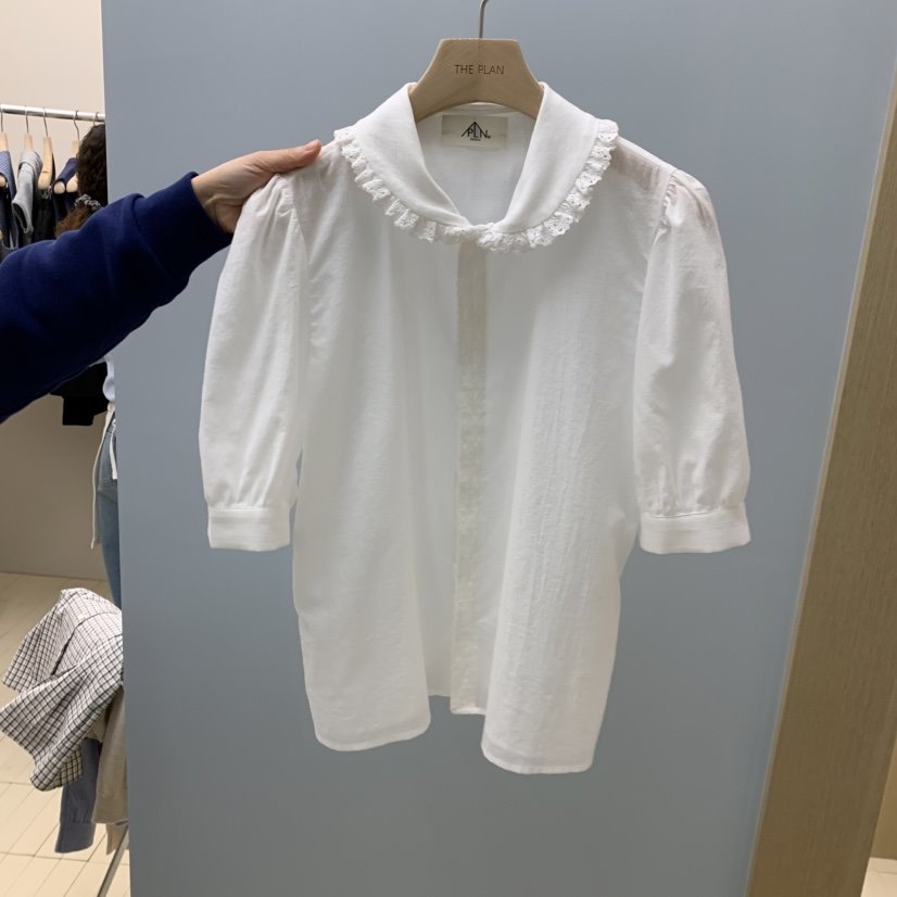 THEPLAN韓國代購女士新款熱賣真品推薦襯衫蕾絲衫蕾絲圓領THE PLAN襯衫/蕾絲衫
