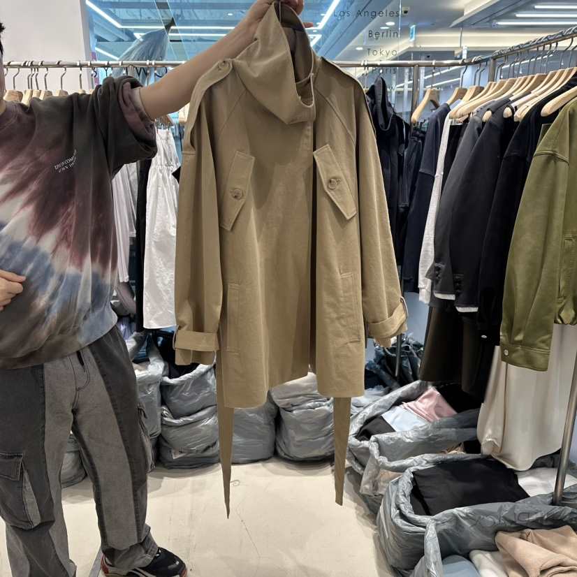 HONG.U韓國代購女裝新款熱賣時尚26春夏人氣夾克含腰帶高領HONG.U夾克