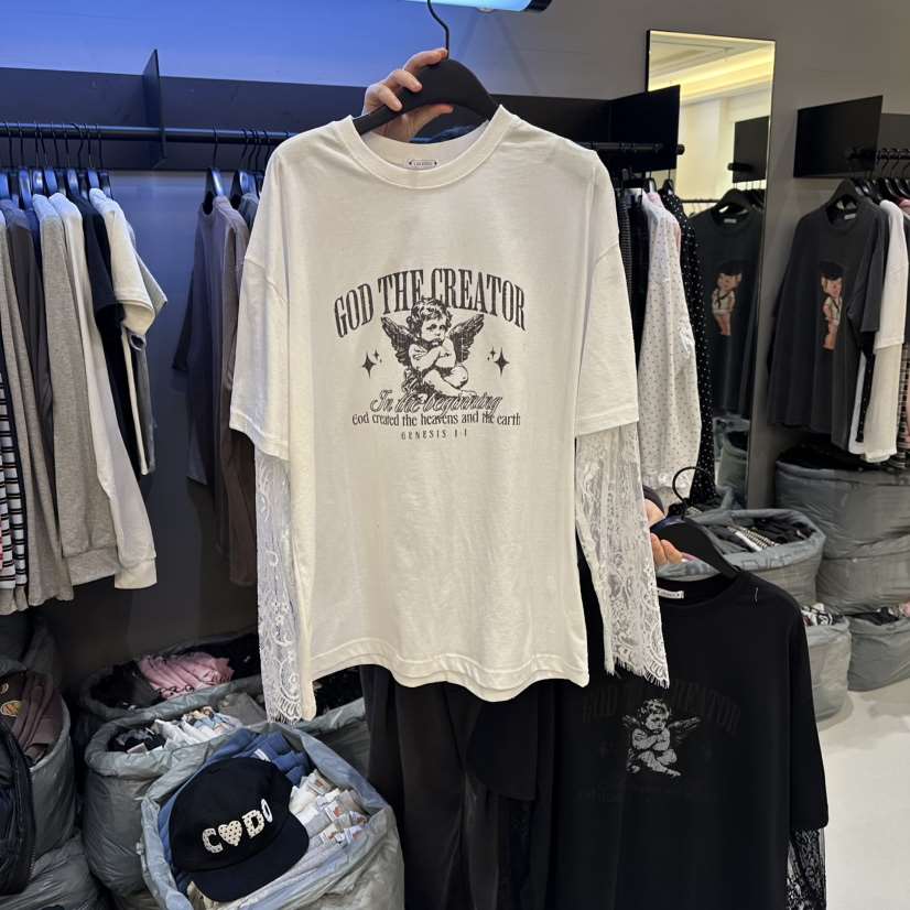 CREDITO韓國直郵女士新款人氣真品時尚職業休閑長袖T恤蕾絲CREDITO長袖T恤