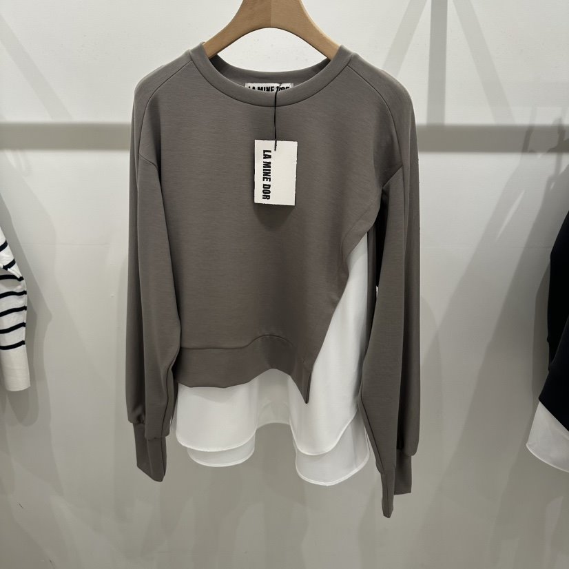 LAMINEDOR東大門實拍女士新品休閑26春夏真品熱賣衛衣假兩件LA MINE DOR衛衣
