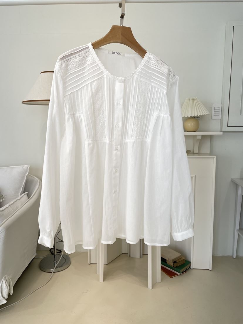 EDITION-P韓國直郵女士新品職業熱賣人氣襯衫蕾絲衫褶裥EDITION/CHAHEE襯衫/蕾絲衫