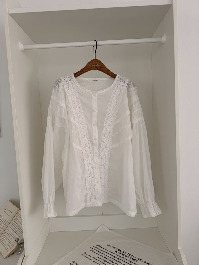 LAUNDRY韓國直郵女士新品休閑人氣26春夏襯衫蕾絲衫蕾絲亞麻LAUNDRY襯衫/蕾絲衫
