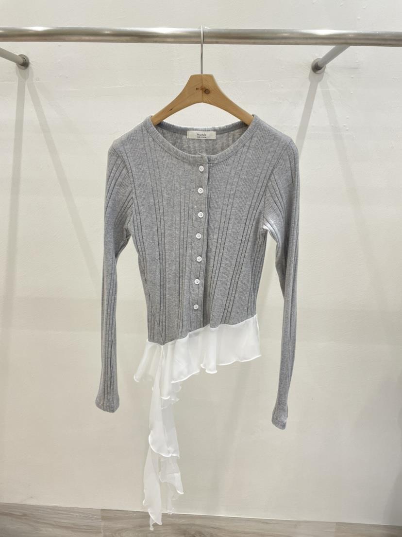 MUSK韓國代購女士新品休閑推薦時尚26春夏長袖T恤荷葉邊雪紡MUSK長袖T恤