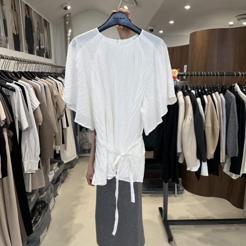 LE EDITION韓國直郵女裝新款休閑熱賣職業襯衫蕾絲衫含腰繩LE BOENE襯衫/蕾絲衫