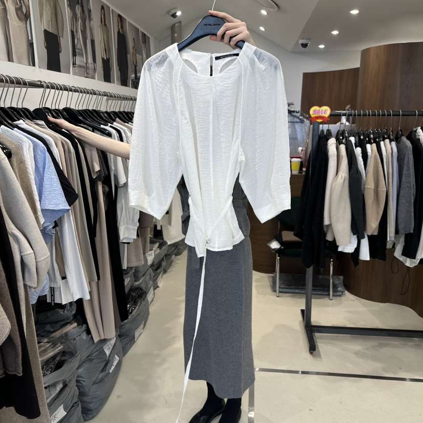 LE EDITION韓國代購女裝新品26春夏推薦襯衫蕾絲衫含腰繩LE BOENE襯衫/蕾絲衫