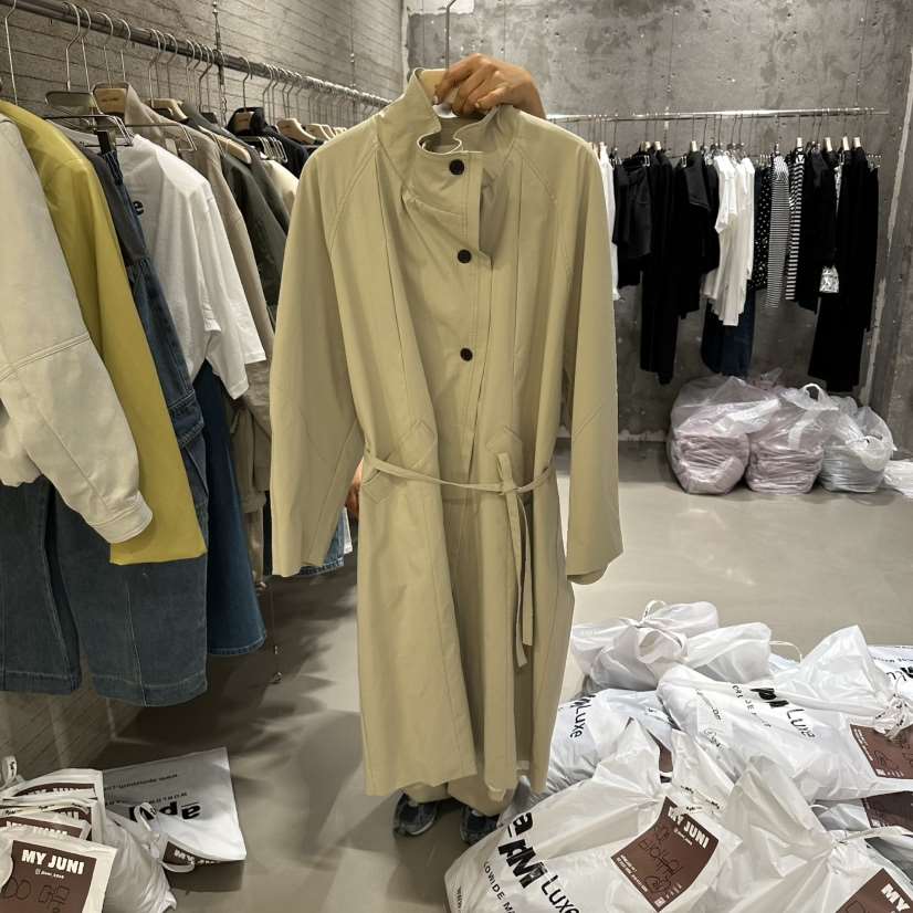 JUNI韓國直郵女裝新品職業休閑人氣時尚真品長款風衣含腰帶my juni長款風衣
