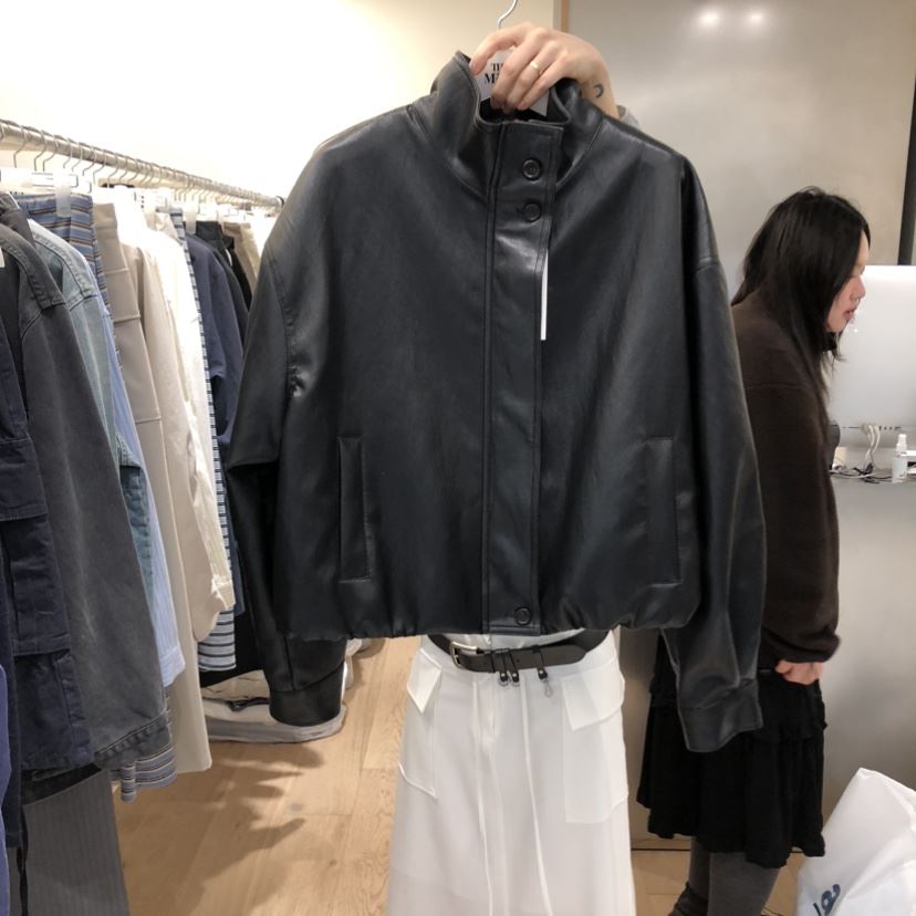 MEET ME東大門實拍女裝新品推薦26春夏休閑皮衣皮革褶皺MEET ME皮衣