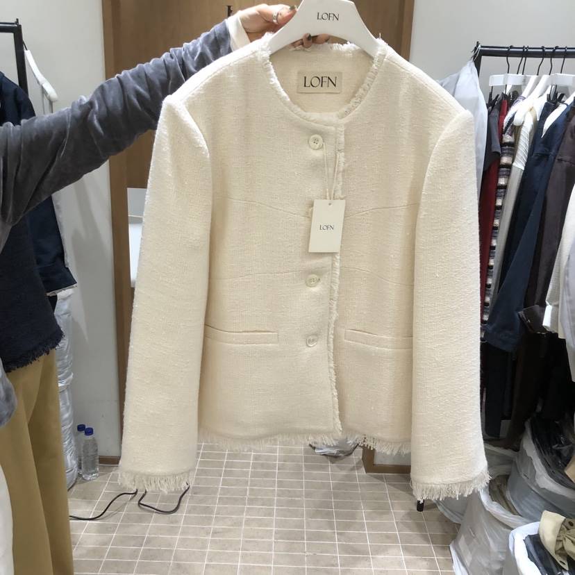 LOFN東大門實拍女士新品人氣真品熱賣推薦夾克粗花呢流蘇LOFN夾克