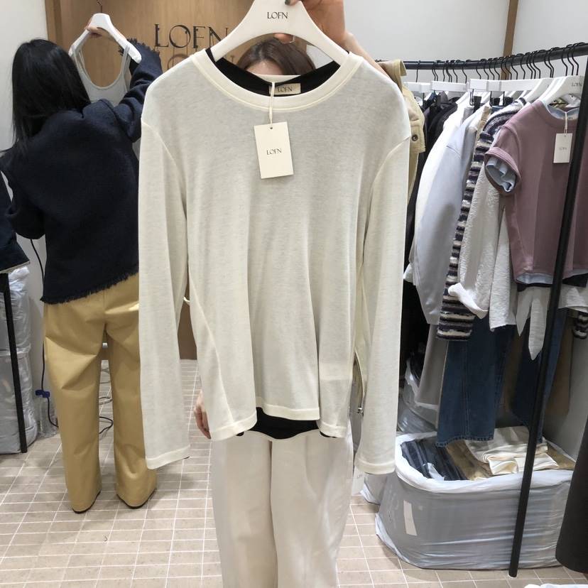 LOFN東大門實拍女士新款推薦時尚真品休閑長袖T恤不含內搭LOFN長袖T恤
