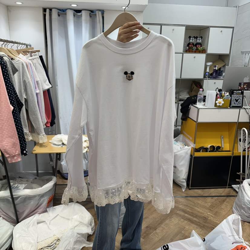 DE LINE東大門代購女士新款職業真品人氣26春夏長袖T恤蕾絲DE LINE長袖T恤