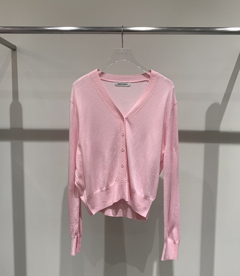 OKIE東大門實拍女裝新品推薦時尚真品針織衫不對稱V領開衫OKIE針織衫