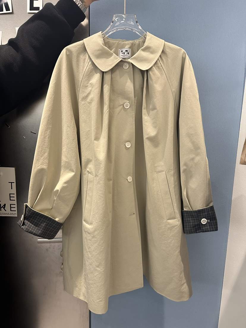 TAKE TEE韓國代購女裝新品職業真品休閑26春夏長款風衣格紋TAKE TEE長款風衣