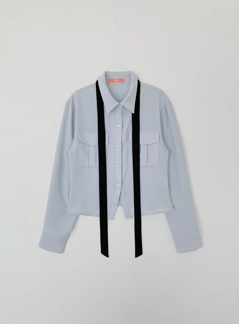 SLIT韓國代購女裝新品休閑職業26春夏熱賣襯衫蕾絲衫含脖帶SLIT襯衫/蕾絲衫